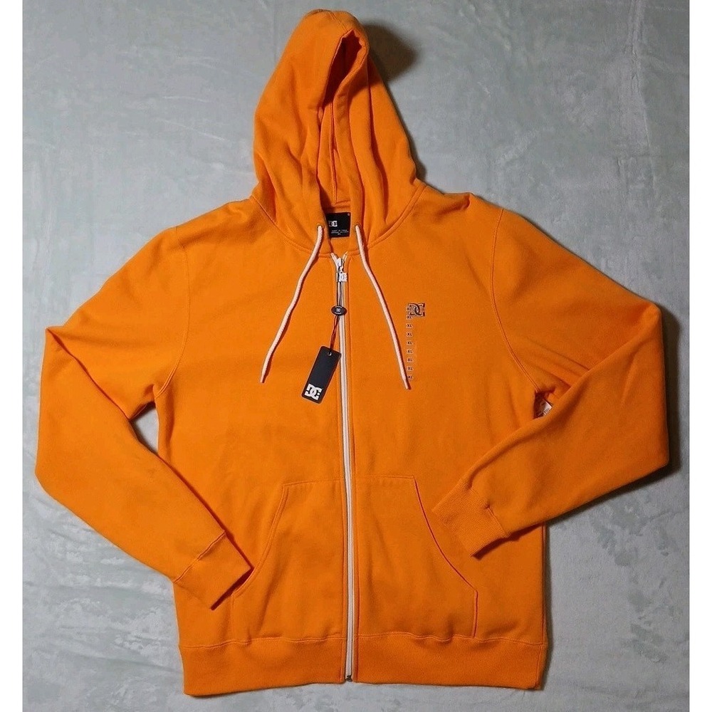 DC Hoodie Sweatshirt Full Zip Orange/White Mens XL Vintage Y2K Skater Surf